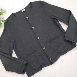 CP Shades Button Up Linen Blend Button Front Top Dark Gray Lagenlook size Medium
